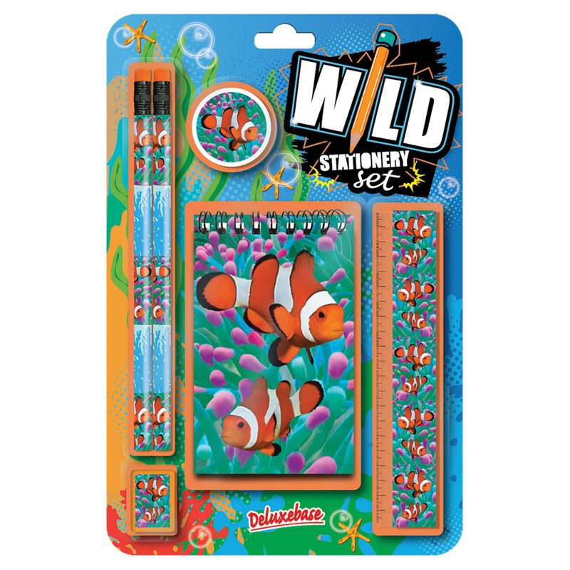 Deluxebase Wild Stationery Set - Giraffe from Office and School Supplies Including 2 Pencils, Rubber Eraser, Sharpener, Ruler, and Cute Notebook with Animal Theme, Great Writing Resources. - Image 1